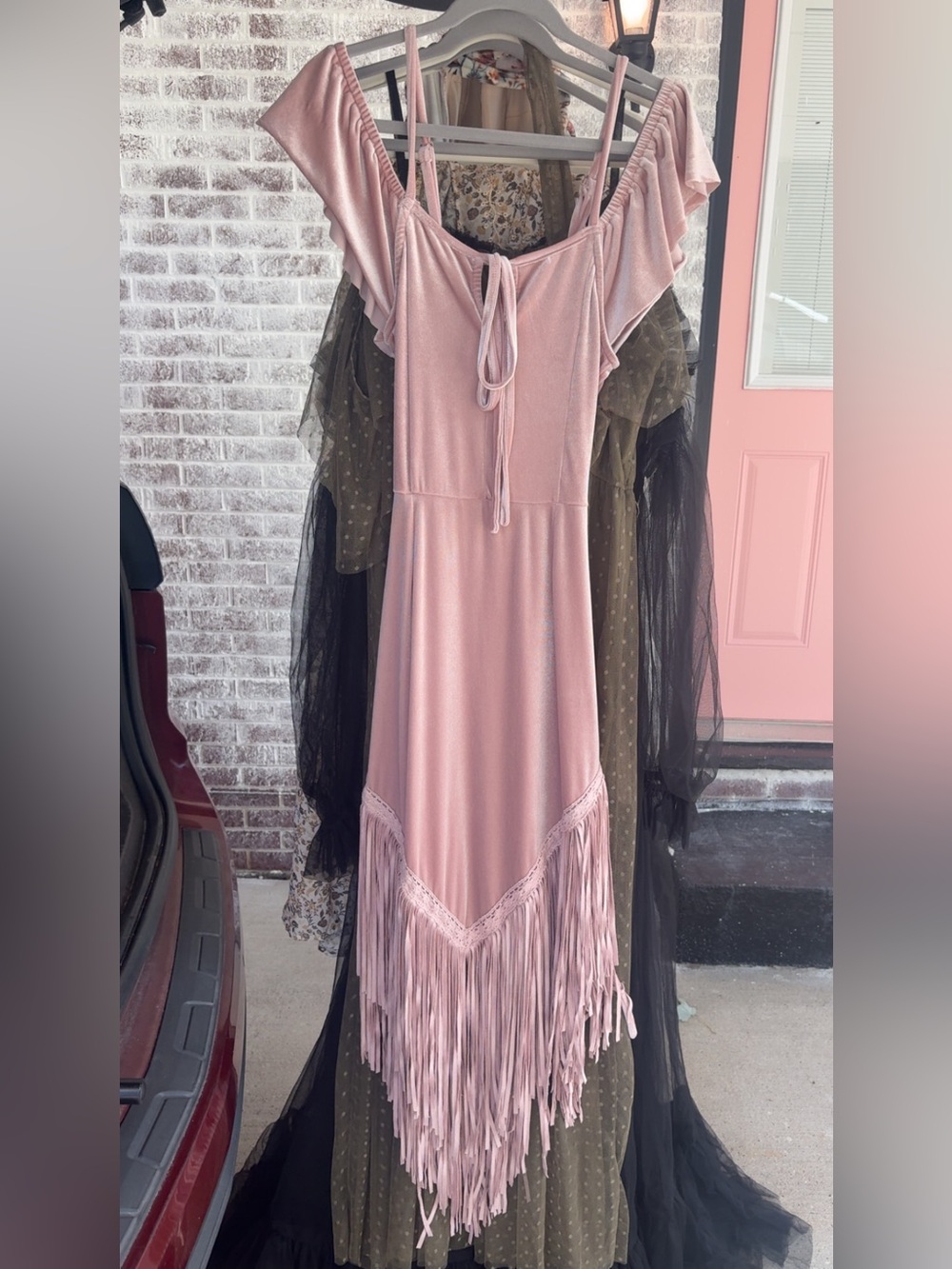 Joyfolie Dusty Rose Tie-Front Velvet Dress